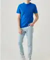 ERKEK Tişört Kısa Kol Düz Bisikilet Yaka Oversize T-shirt - Mavi