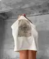 ERKEK Tişört Kısa kol Ön ve Arka Baskılı Oversize Bisiklet Yaka T-Shirt - Beyaz