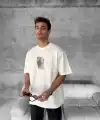 ERKEK Tişört Kısa kol Ön ve Arka Baskılı Oversize Bisiklet Yaka T-Shirt - Beyaz