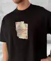 ERKEK Tişört Kısa Kol Ön ve Arka Baskılı Oversize Bisiklet Yaka T-shirt - Siyah