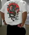 Erkek Tişört Penye Compack Ejder Baskılı Bisiklet Yaka T-shirt - Beyaz