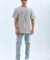 ERKEK Tişört TAŞ Detaylı Bisiklet Yaka  Kısa kol T-Shirt - Gri