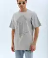 ERKEK Tişört TAŞ Detaylı Bisiklet Yaka  Kısa kol T-Shirt - Gri