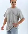 ERKEK Tişört TAŞ Detaylı Bisiklet Yaka  Kısa kol T-Shirt - Gri