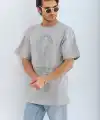 ERKEK Tişört TAŞ Detaylı Bisiklet Yaka  Kısa kol T-Shirt - Gri