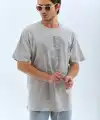 ERKEK Tişört TAŞ Detaylı Bisiklet Yaka  Kısa kol T-Shirt - Gri