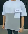 ERKEK Tişört Torba Cepli Parçalı Kısa Kol T-Shirt - Gri