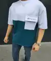 ERKEK Tişört Torba Cepli Parçalı Kısa Kol T-Shirt - Lacivert