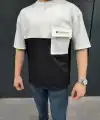 ERKEK Tişört Torba Cepli Parçalı Kısa Kol T-Shirt - Siyah