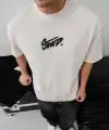 Erkek Tişört Yazlık Baskılı Oversize Kısa kol T-Shirt - Beyaz
