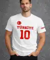 Erkek TÜRKİYE Ay Yıldız Baskılı 10 Numara Forma Tişört Taraftar T-Shirt - Beyaz