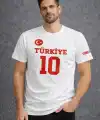 Erkek TÜRKİYE Ay Yıldız Baskılı 10 Numara Forma Tişört Taraftar T-Shirt - Beyaz