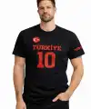 Erkek TÜRKİYE Ay Yıldız Baskılı 10 Numara Forma Tişört Taraftar T-Shirt - Siyah
