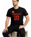 Erkek TÜRKİYE Ay Yıldız Baskılı 10 Numara Forma Tişört Taraftar T-Shirt - Siyah