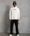 Erkek Üç İplik Baskılı Kapüşonlu Sweat - Beyaz