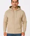 Erkek Üç İplik Kapüşonlu Tam Fermuarlı Kanguru Çepli SweatShirt Hoodie - Bej