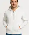 Erkek Üç İplik Kapüşonlu Tam Fermuarlı Kanguru Cepli SweatShirt Hoodie - Beyaz