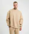 Erkek Uzun Kol Bisiklet Yaka 3 iplik Pamuklu Kışlık SweatShirt  - Bej