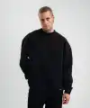 Erkek Uzun Kol Bisiklet Yaka 3 iplik Pamuklu Kışlık SweatShirt - Siyah