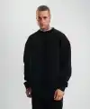 Erkek Uzun Kol Bisiklet Yaka 3 iplik Pamuklu Kışlık SweatShirt - Siyah