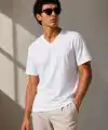 Erkek V Yaka Basic Tişört Kısa Kol Yazlık Regular Fit T-Shirt - Beyaz