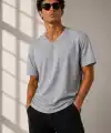 Erkek V Yaka Basic Tişört Kısa Kol Yazlık Regular Fit T-Shirt - Gri