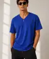 Erkek V Yaka Basic Tişört Kısa Kol Yazlık Regular Fit T-Shirt - Saks Mavisi