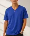 Erkek V Yaka Basic Tişört Kısa Kol Yazlık Regular Fit T-Shirt - Saks Mavisi