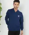 Erkek V Yaka Kazak Baskılı Dokuma Triko - Indigo