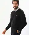 Erkek V Yaka Kazak Baskılı Dokuma Triko - Siyah