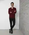 Erkek V Yaka Triko Kazak yumuşak dokulu Pamuklu ince Dokuma uzun kollu Regular - Bordo