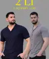 Erkek Waffle Kumaş Açık Yakalı Düğmeli Regular Fit Gömlek 2’li Set Lacivert-Gri