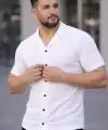 Erkek Waffle Kumaş Açık Yakalı Düğmeli Regular Fit Gömlek 2’li Set Siyah-Beyaz