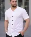 Erkek Waffle Kumaş Açık Yakalı Düğmeli Regular Fit Gömlek 2’li Set Siyah-Beyaz