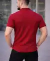 Erkek Waffle Kumaş Kısa Kollu Düğmeli Açık Yaka Regular Fit Gömlek - Kırmızı