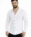 Erkek Waffle Kumaş Uzun Kollu Düğmeli Açık Yaka Regular Fit Gömlek - Beyaz