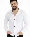 Erkek Waffle Kumaş Uzun Kollu Düğmeli Açık Yaka Regular Fit Gömlek - Beyaz