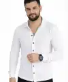 Erkek Waffle Kumaş Uzun Kollu Düğmeli Açık Yaka Regular Fit Gömlek - Beyaz