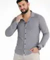 Erkek Waffle Kumaş Uzun Kollu Düğmeli Açık Yaka Regular Fit Gömlek - Füme