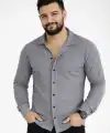 Erkek Waffle Kumaş Uzun Kollu Düğmeli Açık Yaka Regular Fit Gömlek - Füme