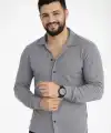 Erkek Waffle Kumaş Uzun Kollu Düğmeli Açık Yaka Regular Fit Gömlek - Füme