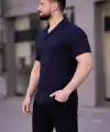 Erkek Waffle Kumaş Yakalı Kısa Kol Düğmeli Gömlek 3’lü Set Siyah-Haki-Lacivert