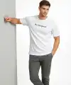 Erkek Wafıl Kumaş Tişört Regular Kalıp Bisiklet Yaka Baskılı T-Shirt - Beyaz