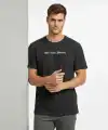Erkek Wafıl Kumaş Tişört Regular Kalıp Bisiklet Yaka Baskılı T-Shirt - Siyah