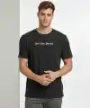 Erkek Wafıl Kumaş Tişört Regular Kalıp Bisiklet Yaka Baskılı T-Shirt - Siyah