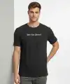 Erkek Wafıl Kumaş Tişört Regular Kalıp Bisiklet Yaka Baskılı T-Shirt - Siyah