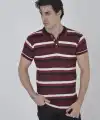 Erkek Yakalı Slim Fit Dokuma Çizgili T-Shirt - Bordo