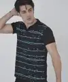 Erkek Yakalı Slim Fit Pike Çizgili T-Shirt - Siyah