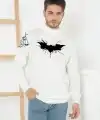 Erkek Yarım Bağazlı Kazak Baskılı Dokuma Triko - Beyaz
