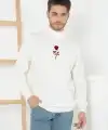 Erkek Yarım Bağazlı Kazak Baskılı Dokuma Triko - Beyaz